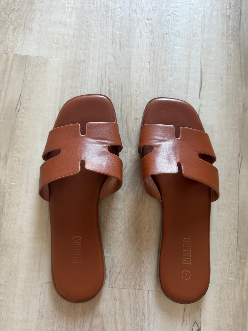 Brown Leather Slide Sandals for Women